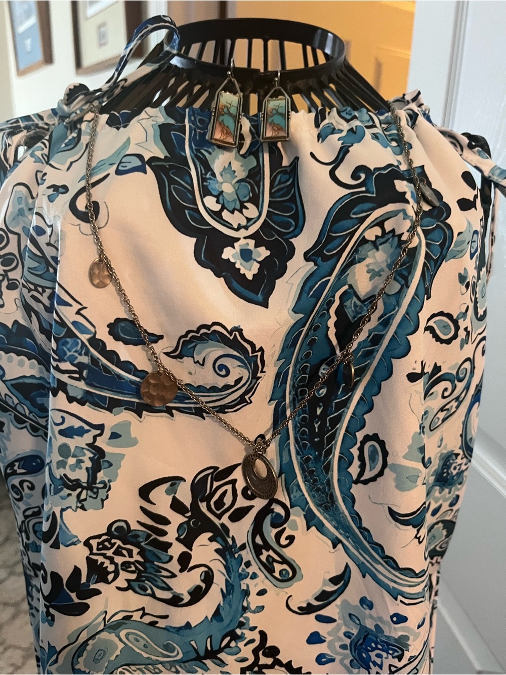 Women’s Blue Paisley Off-Shoulder Top